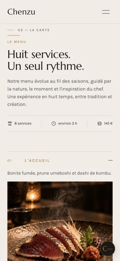 La carte Chenzu, menu en huit services